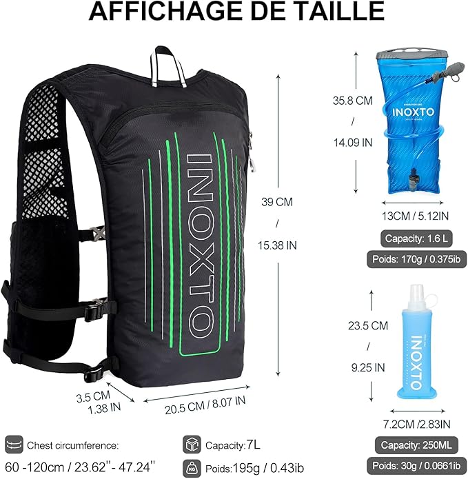 INOXTO Running Hydration Vest BackpackLightweight Insulated Pack with 1.5L Water Bladder Bag Daypack for Hiking Trail Running Cycling Race Marathon for Women Men