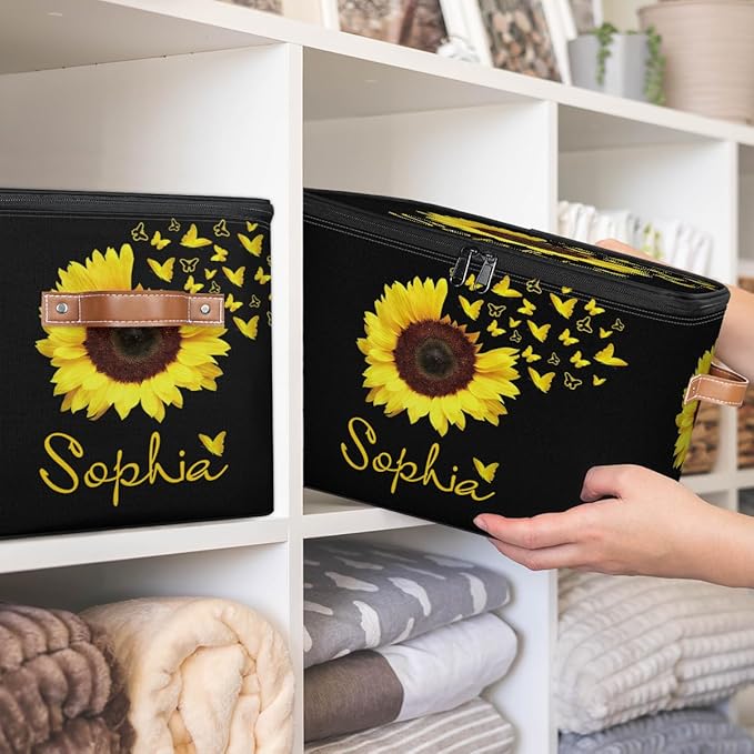 Custom Sunflower Storage Bins with Lid Foldable Personalized Storage Basket Boxes with Handle Shelf Basket Closet Organizer Cube