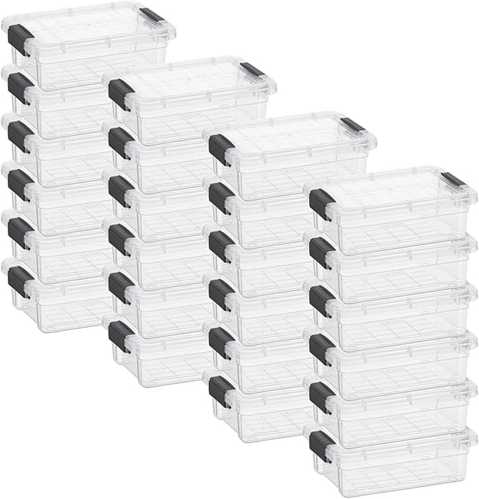 Superio Clear Storage Boxes with Lids 1.27 Quart Plastic Container Bins for Organizing Stackable Crates BPA Free Non Toxic Odor Free Organizers for Home Office and Dorm 24 Pack