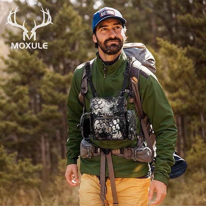MOXULE Binocular Harness Chest Pack: Waterproof Bino Case with Rangefinder Pocket for Birdwatching and Hiking- BINO R2 Pro
