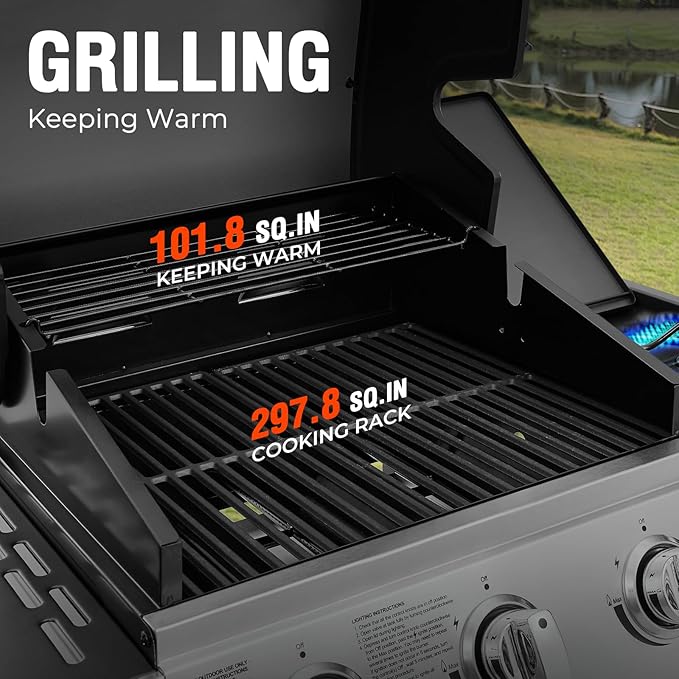 Lyromix 3 Burners Gas Grill with Side Burner Propane Grill with Wheels and Storage Outdoor Gas BBQ with Oil Tray and Thermometer for Patio and Party 37000 BTU