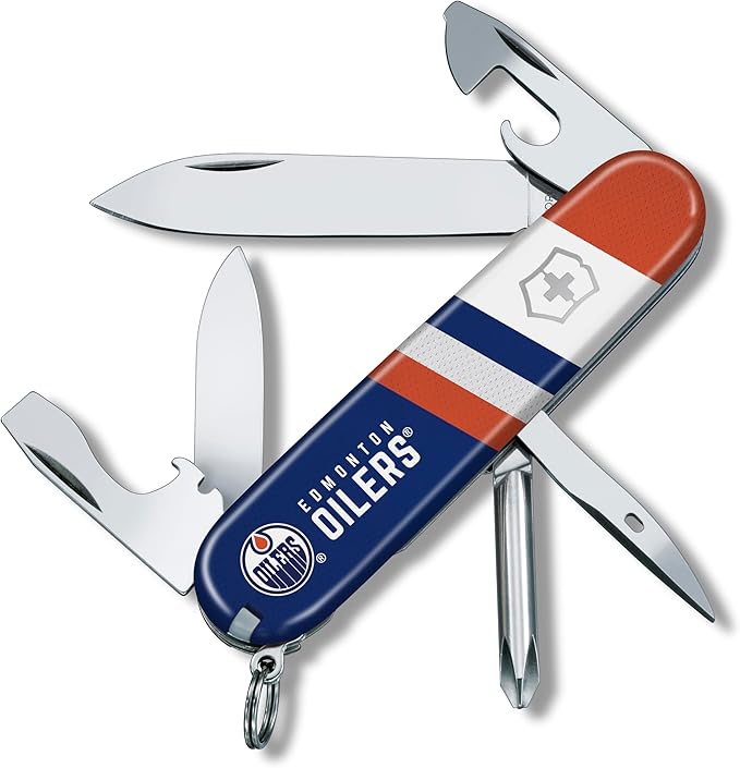 Victorinox Tinker Swiss Army Knife – Compact 12 Function Swiss Made Pocket Knife with Large Blade Small Blade and Bottle Opener – Edmonton Oilers