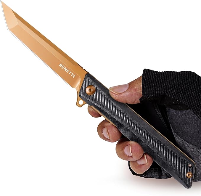 REMETTE Pocket Knife GD22K Flipper Open D2 Steel Tanto Folding knife with Durable G10 HandleMen Women Everyday Carry EDC KnifeSharp Camping Hiking Daily Work Knives