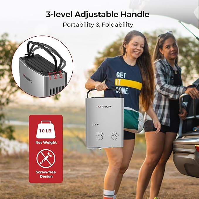 CAMPLUX ENJOY OUTDOOR LIFE 1.32 GPM Outdoor Portable Propane Tankless Water Heater with 1.2 GPM Water Pump Kits Gray