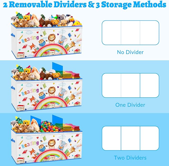 decalsweet Kids Toy Box Storage Chest Collapsible Storage Bin with Lids Handles for Boys Girls Toddler Large Kids Toy Organizer Box for Kidsroom Bedroom Playroom Nursery37.7x12.5x15.7