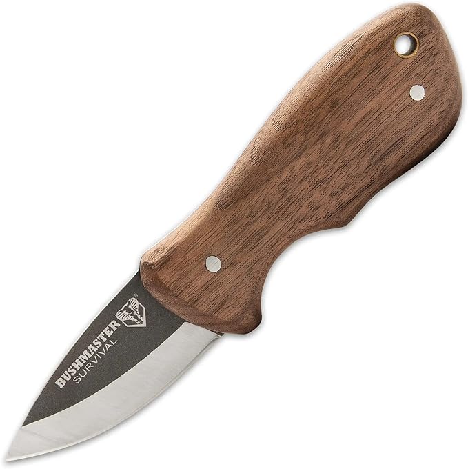 United Cutlery Bushmaster Marajo Bushcraft Knife and Sheath - 1095 High Carbon Steel Blade Hardwood Handle Brass Pins Take Camping and Hunting For Outdoor Adventures - Lenth 6 3/8”