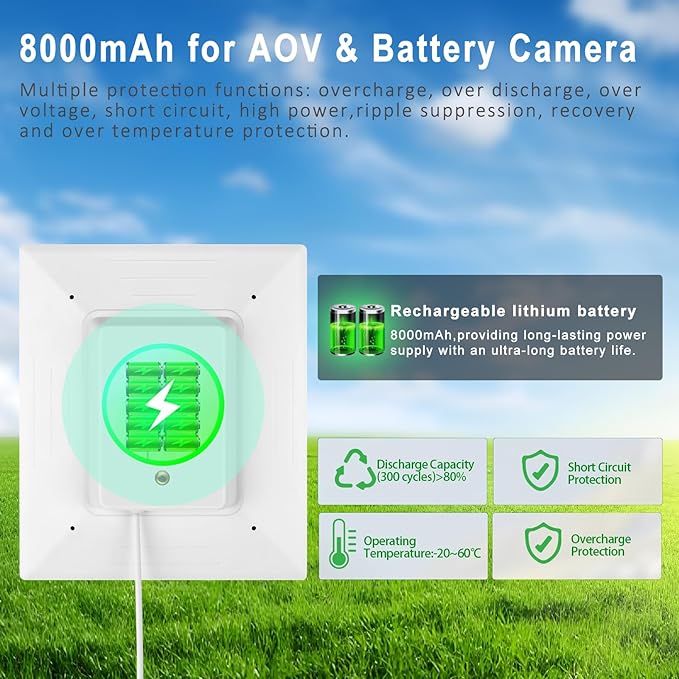 5W Solar Panel Built-in with 8000mAh Battery for Security Camera Outdoor 2in1 Plug Charger Panel for Ring/Eufy/Wyze Battery cam Support Emergency Power for Camping Hiking Lights Phones Tablet PC