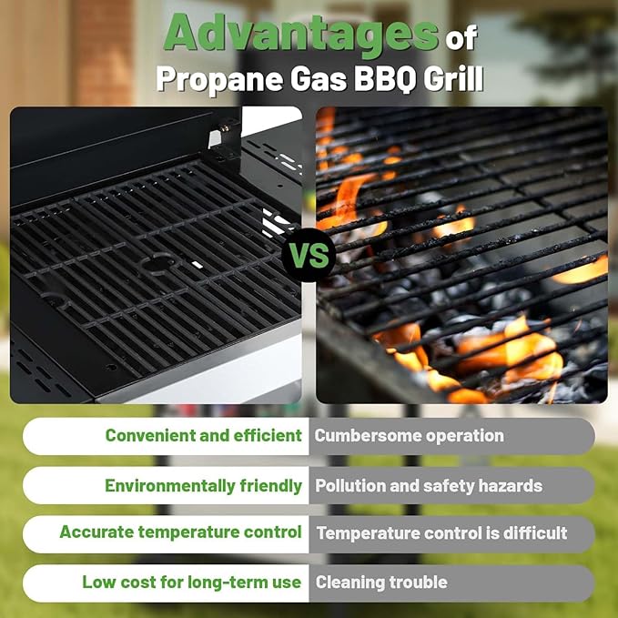 3 Burner BBQ Propane Gas Grill with Plancha Griddle Stainless Steel Patio Garden Barbecue Grill with Two Side Shelves36900 BTU Outdoor Barbecue Cooking with Top Cover Lid