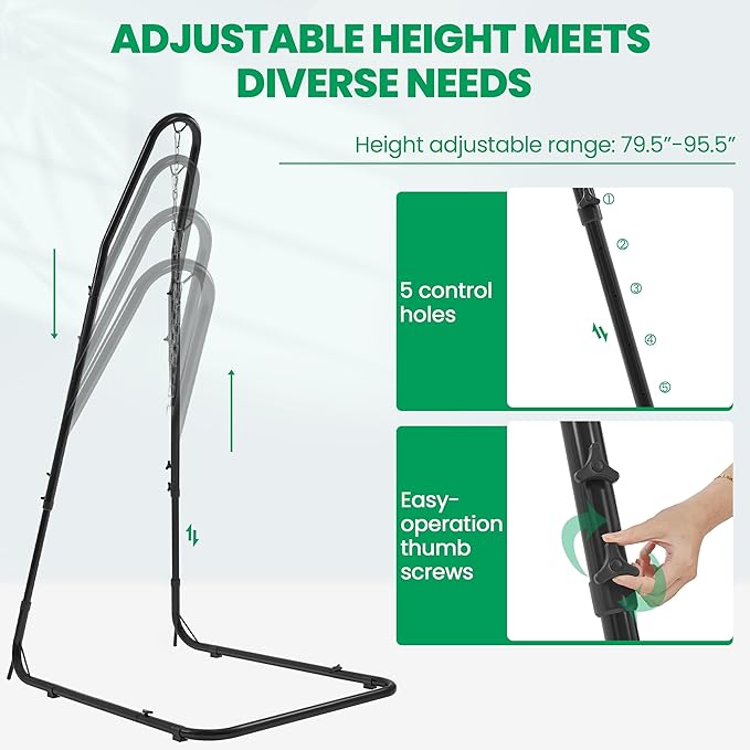 Yaheetech Hammock Stand Only Adjustable Height 79.5-95.5 Double-L Shaped Metal Curved Hammock Chair Stand for Indoor/Outdoor Hanging Egg Swing Chair Max.Weight Capacity 330Lb