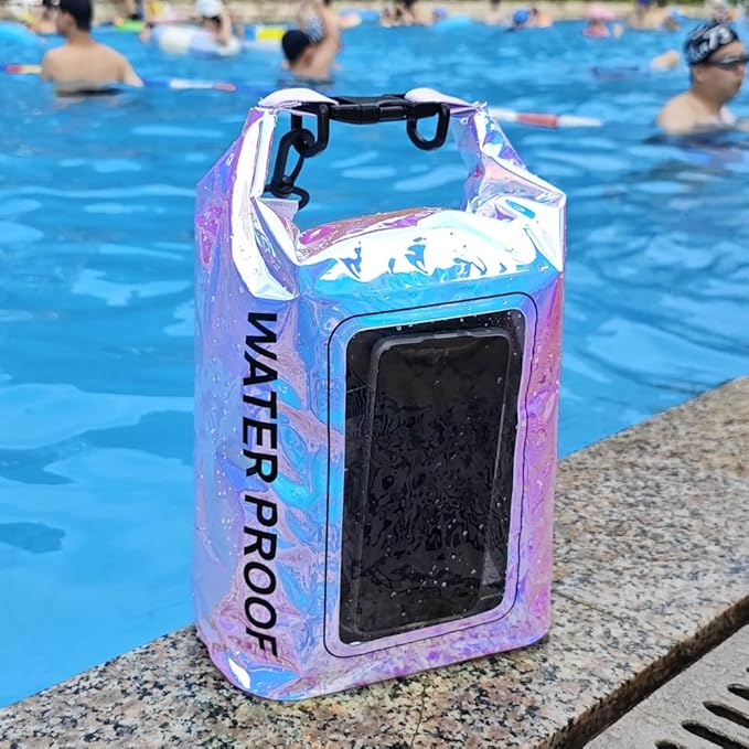 Clear Pvc Holographic Dry Bag 5L Roll Top Portable Fashionable Fishing Rafting Waterproof Dry Sack Keeps Gear Dry For Storage (5L)