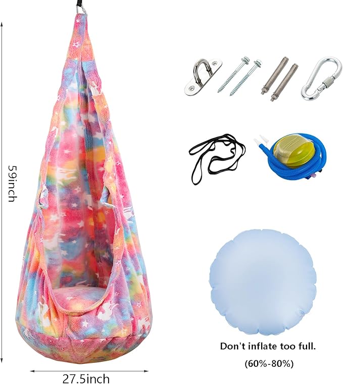 Kids Pod Swing Seat Sensory Swing Chair with PVC Inflatable Cushion Hanging Hammock Chair for Indoor and Outdoor Use