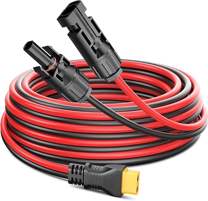Solar Connector to XT60 Cable (12AWG 25ft) Solar to Injection Molding XT60 Adapter Extension Cord for Portable Power Station