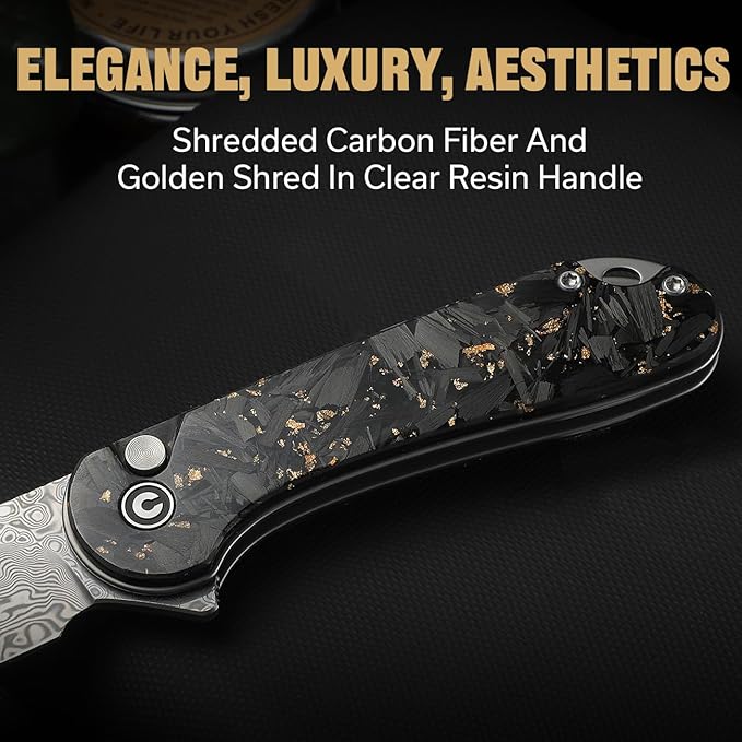 CIVIVI Elementum II Pocket Folding Knife 2.96 Damascus Blade Knife with Deep Carry Pocket Clip for EDC Camping Hiking Hunting C18062P-10