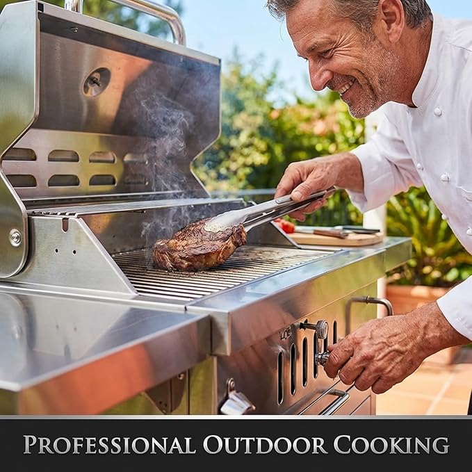 Large Charcoal BBQ Grills Built in Barbecue Grill with Liftable Tray Insulated Hood &amp Temp Gauge Silver Stainless Steel BBQ Barrel Grill for Outdoor Kitchen Cooking Family Parties Patio Park St