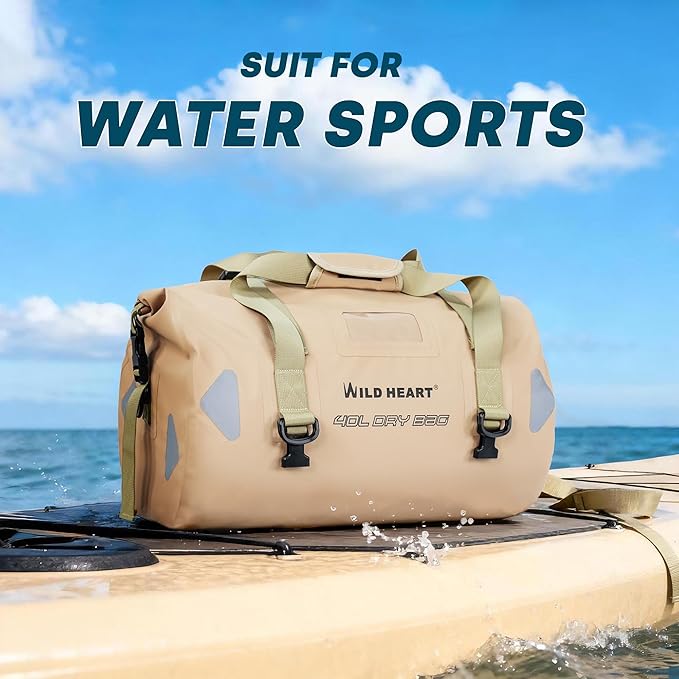 WILD HEART Waterproof Motorcycle Duffel Bag PVC500D Double-bottom With Rope Straps and Inner Pocket 40L 66L 100L for Kayaking Camping BoatingMotorcycle