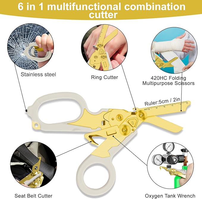 6in1 trauma shears - emergency responders outdoor emergencies scissor medical staff and outdoor camping scissors ttrauma scissors(Luminous Gold)