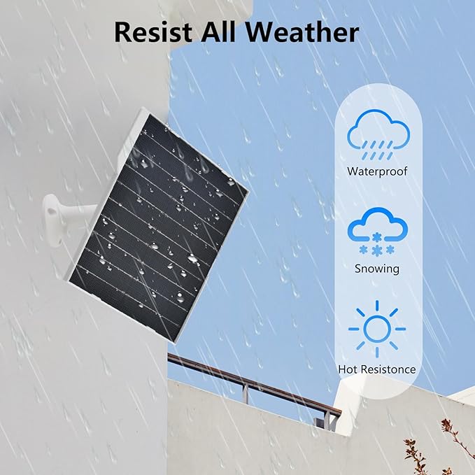 9W Solar Panel for Security Cameras IP65 Waterproof with 360° Bracket &amp 9.8FT Cable 5V Solar Power for Rechargeable Battery Cameras (USB-C/Micro USB)