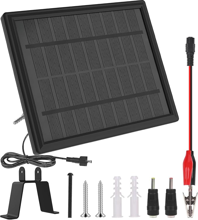 6V Solar Panel for Deer Feeder 4.5W High-Efficiency Solar Charger with Adjustable Mount Bracket Alligator Clips &amp DC Connectors Battery Maintainer for Hunting Feeder 6V Rechargeable Batteries