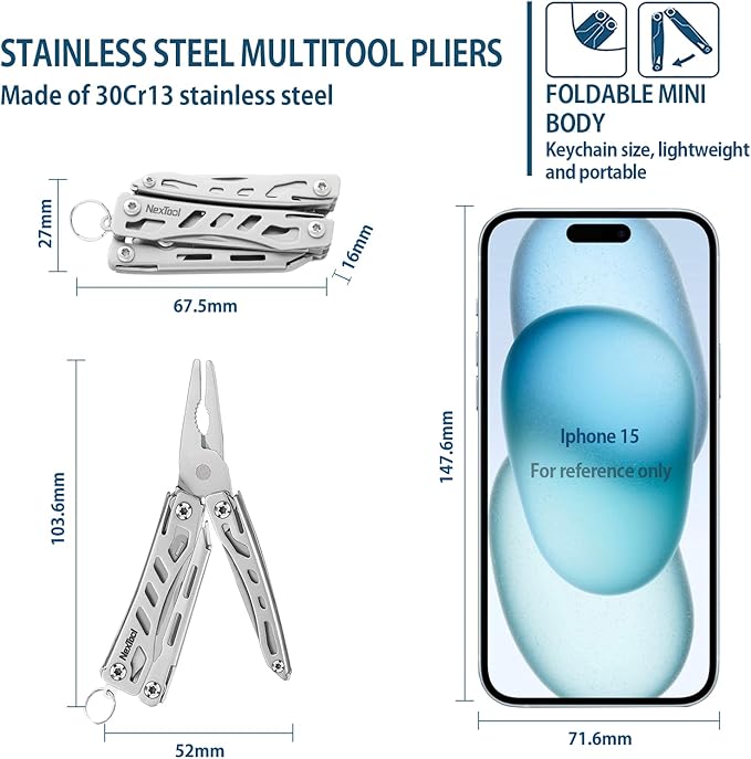 Nextool EDC Keychain Multitool 10 in 1 Mini Pocket Knife Multi Tool with Needlenose Pliers Scissors Mini Useful Cool Gadgets for Men Father's Day Gifts from Daughter-Sliver