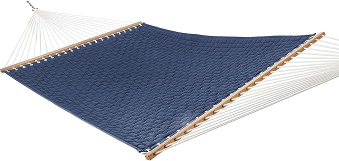 Hatteras Hammocks Navy Soft Weave Hammock with Free Extension Chains &amp Tree Hooks Accommodates 2 People 450 LB Weight Capacity 13 ft. x 55 in.