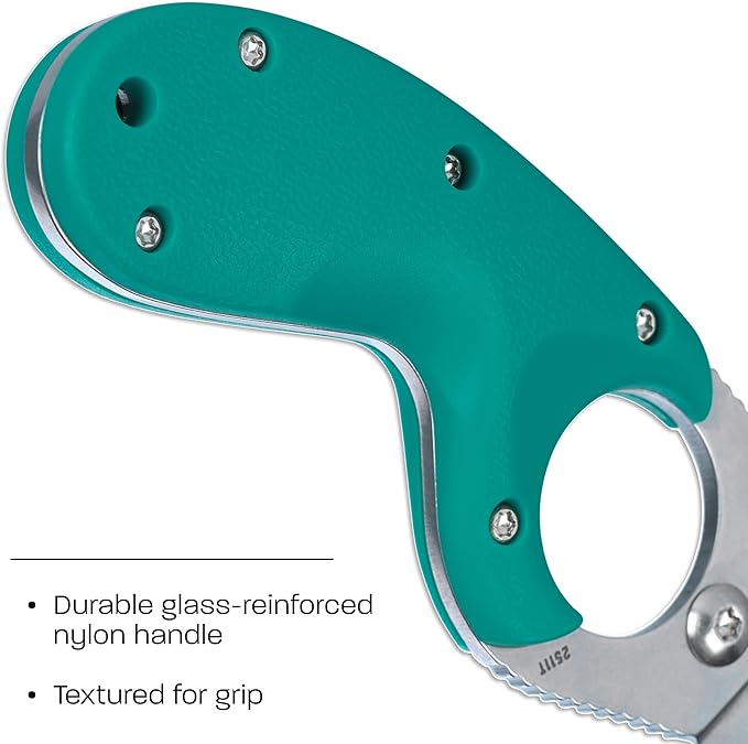 CRKT Bear Claw Fixed Blade Knife with Sheath: Rafting Rescue Self-Defense Serrated Blade with Blunt Tip Green Glass-Reinforced Nylon Handle Positive Sheath Lock 2511T