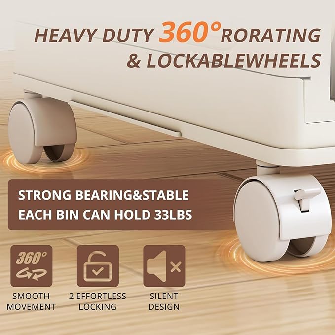 Stackable Storage Bins with Magnetic Doors &amp Top Lid Foldable Rolling Storage Cabinet with Wheels Collapsible Plastic Closet Organizer Tower for Clothes Shoes Blankets Bedroom&ampDorm (5 Tier)