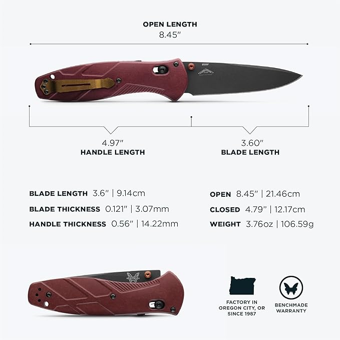 Benchmade - Barrage Tactical Every Day Knife Plain Edge Drop-Point Blade Redstone Richlite Handle (581BK-04)