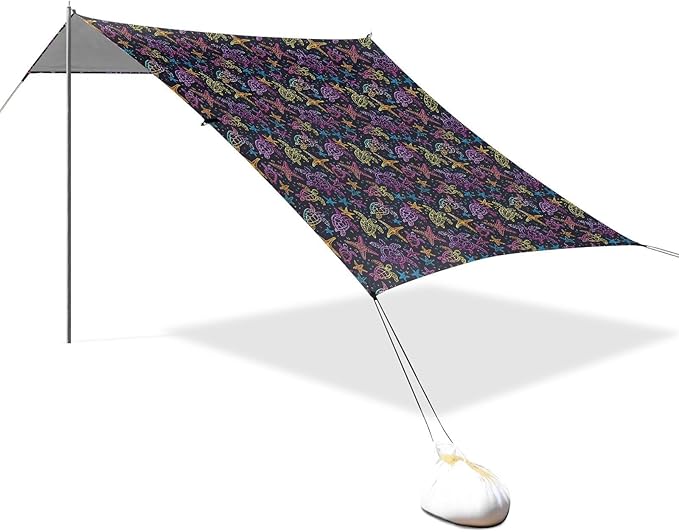 ALAZA Rainbow Sea Turtle Starfish Beach Tent Sun Shelter UPF50+ Protection Beach Shade Canopy w/ 4 Sandbags for Outdoor Camping Fishing Backyard Fun Picnic 10x9 ft