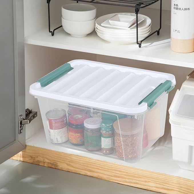 Quickquick 20 Quart Plastic Clear Latching Box 6-Pack Clear Storage Box