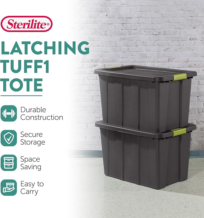 Sterilite 8-Pack Storage Bins with Lids Heavy Duty Totes Tuff1 30 Gallon Flat Gray