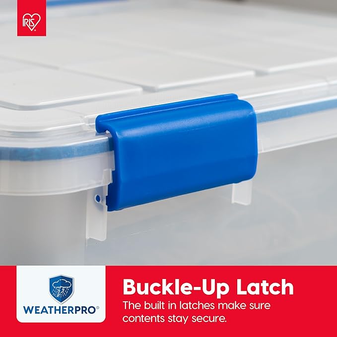 IRIS USA WeatherPro 16 Qt Storage Bins with Lids 3 Pack BPA-Free Plastic Gasket Box with Tight Latch and Seal Stackable Nestable Tote Tub - Clear/Blue