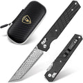 AUBEY Damascus Axis Lock Pocket Knife 3.46 Tanto Blade Crossbar Lock Folding Knives with Clip for Men Women Aluminum Handle with Glass Breaker for EDC Camping Gift