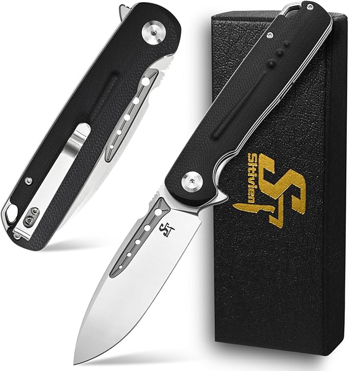 Sitivien ST131 Folding KnifeD2 Blade G10 Handle EDC Tool Knife with Liner Lock for Outdoor Camping Hiking Fishing(Black)