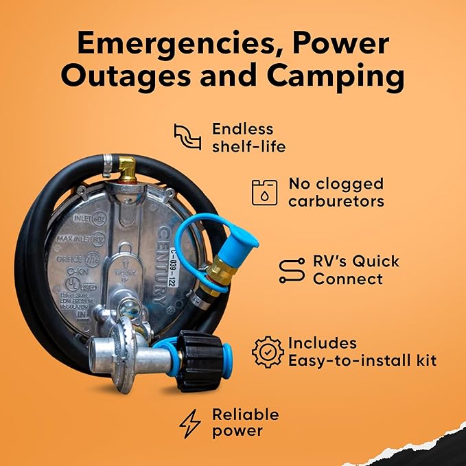 Hutch Mountain Generator Propane Conversion Kit Honda EU2000i - Tri-Fuel Conversion for Propane Gasoline &amp Natural Gas - Portable Generator Backup Kit for Home Emergencies Camping and RVs