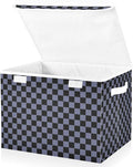 Grey Black Checkerboard Storage Baskets Lidded Bin Foldable Storage Boxes Cubes Lids with 2 Handles for Organizing Closet Home Office