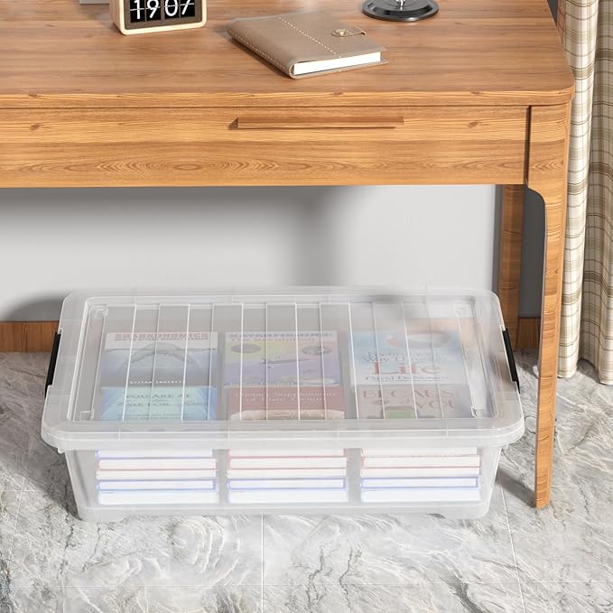 40 Quart Plastic Underbed Storage Boxes Large Clear Storage Bin with Wheels 4 Packs