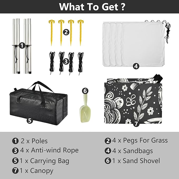 Gray Owls and Flowers Beach Tent Sun Shelter Set UPF50+ UV Protection 10.5 x 9.19 FT Camping Shade Canopy with Sandbags Sand Anchors Carrying Bag and Others