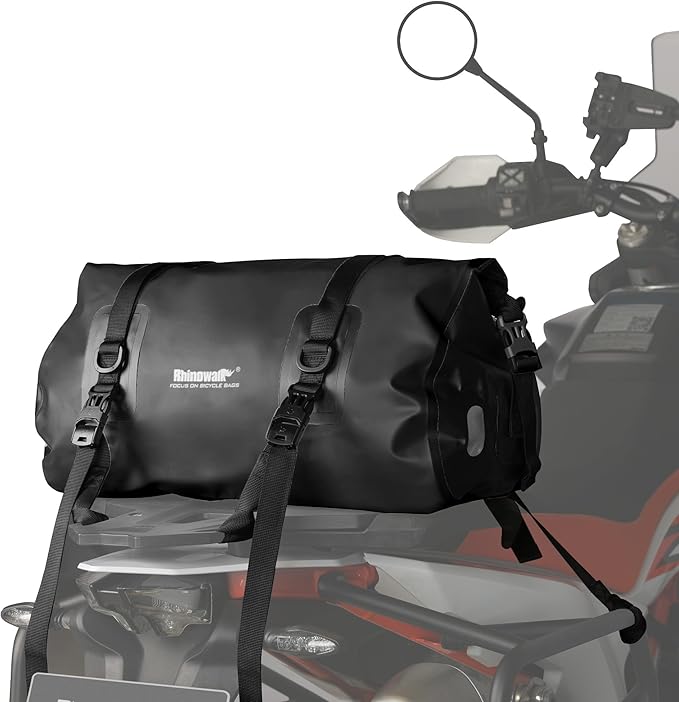 Rhinowalk Waterproof Duffle Dry Bag 20L Bike Bag Motorcycle Tail Bag Motor Travel Luggage for Camping Boating Cycling Motorcycle-Black
