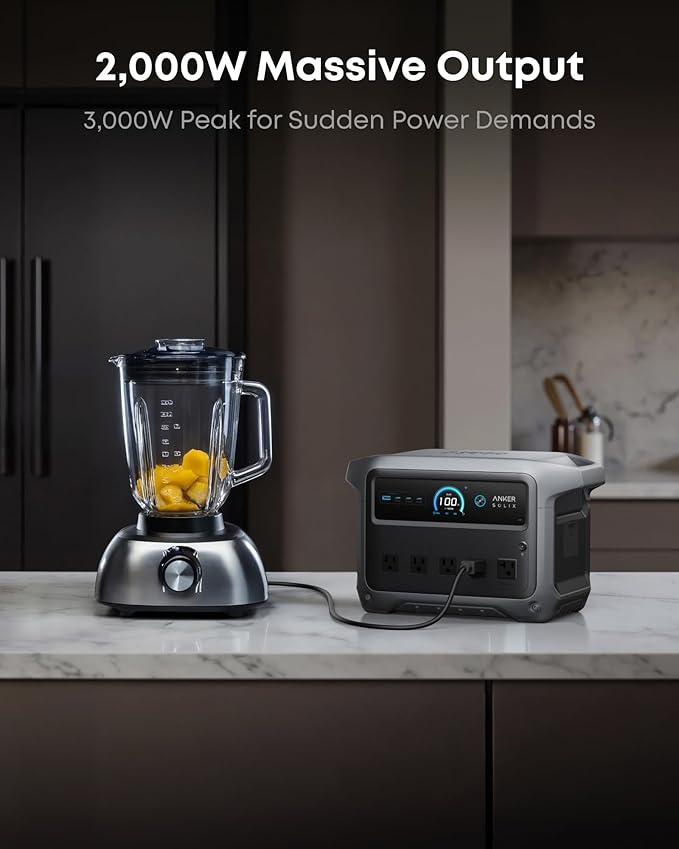 Anker SOLIX C1000 Gen 2 Portable Power Station with 200W Bifacial Solar Panel 2000W (Peak 3000W) Solar Generator Full Charge in 49 Min 1024Wh LiFePO4 Battery