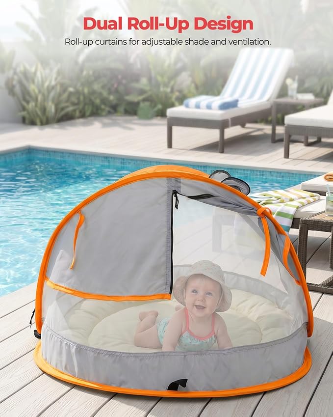 Poray Portable Baby Beach Tent with UPF 50+ Sun ShelterMosquito Net and Sunshade Ideal Pop Up Kids Travel Tent with Carry Bag &amp 2 StakesOutdoor Indoor Play and Sun Protection