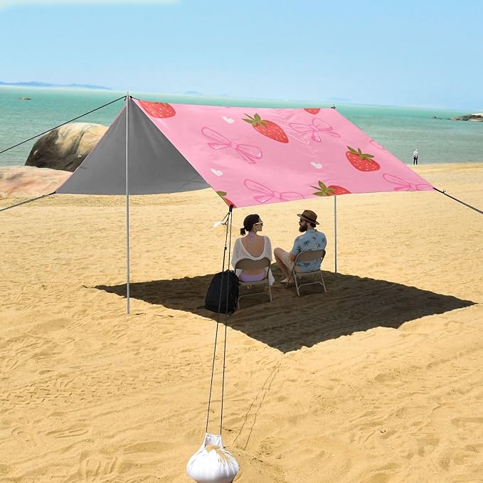 ALAZA Straberry Bow Pink Beach Tent Sun Shelter Portable Canopy Sunshade for Outdoor Camping Picnics Backyard Fun 10x9 ft