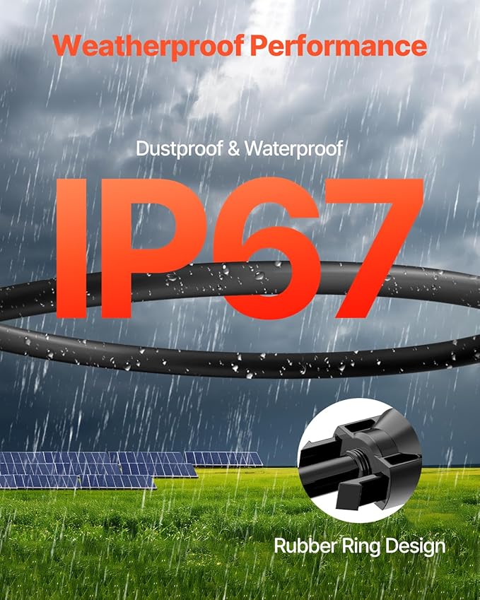 VEVOR 20FT Solar Panel Extension Cable 10AWG Solar Extension Cable Wire with Female &amp Male Waterproof Connectors 6mm² PV Cable for Home Ship and RV Solar Panels 20FT Black + 20 FT Red (Set of