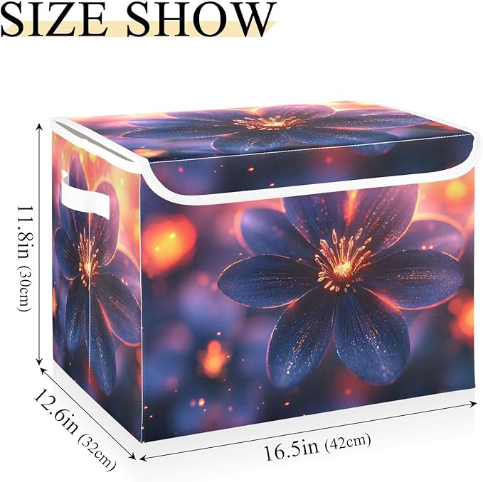 AIXIWAWA Lidded Storage Cube (Shining Flower) Fabric Foldable Closet Bins with Flip Lid and Handles Organizer Basket Container 16.5 x 12.6 x 11.8 IN