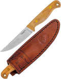 Condor Tool &amp Knife Trelken Fixed Blade Hunting Knife - 420HC Stainless Steel - Hickory Handle - Hand Crafted Welted Leather Sheath - 3.5in Blade - 3.5oz (1.5mm)