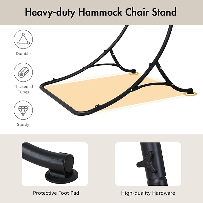 ANOW Heavy Duty Hammock Chair Swing Stand Only Hanging Chair Stand for Outside Max 400 Lbs Black