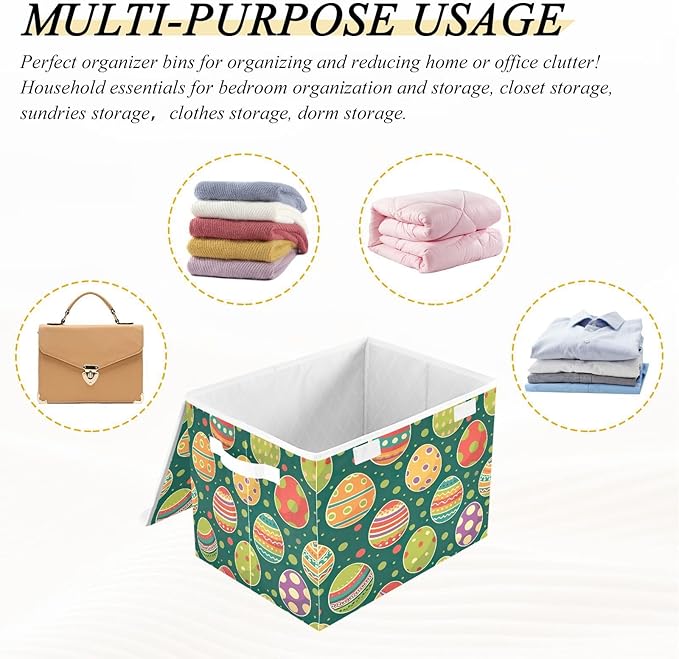 Christmas Storage Baskets with Lids Green Eggs Collapsible Bins Stackable Fabric Linen Baskets Closet Organizer Container 16.5x12.6x11.8