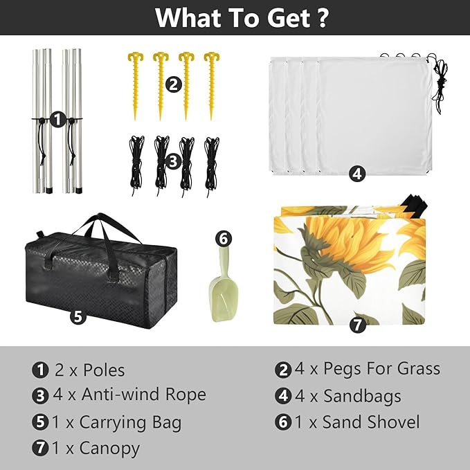 ALAZA Sunflowers on White Beach Tent Sun Shelter Portable Canopy Sunshade for Outdoor Camping Picnics Backyard Fun 10x9 ft