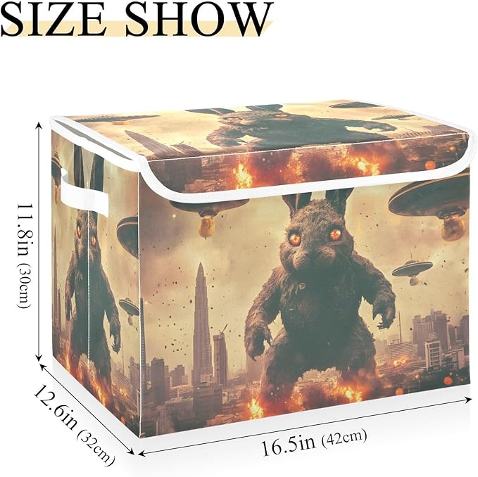 AIXIWAWA Lidded Storage Cube (Rabbit Monster) Fabric Foldable Closet Bins with Flip Lid and Handles Organizer Basket Container 16.5 x 12.6 x 11.8 IN