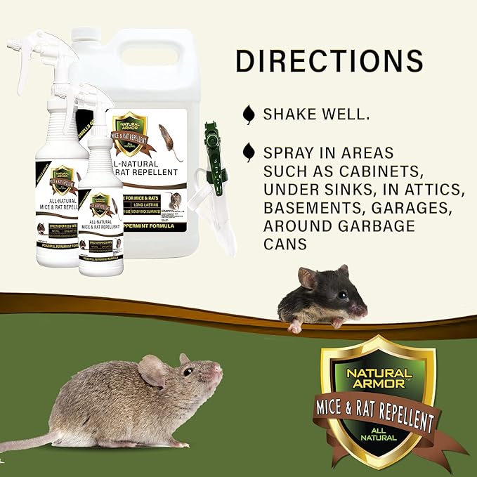 Mice &amp Rat Repellent. Peppermint Repellent for Mice/Mouse Rats &amp Rodents. Natural Spray for Indoor &amp Outdoor Use. 128 OZ Gallon Trigger Sprayer Ready to Use