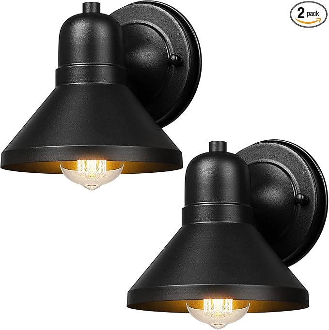 Brightever Outdoor Lanterns 2-Pack Exterior Light Fixtures Waterproof Anti-Rust Black Wall Mount Lights Small E26 Socket Outside Lights for House Front Porch Playhouse Garage